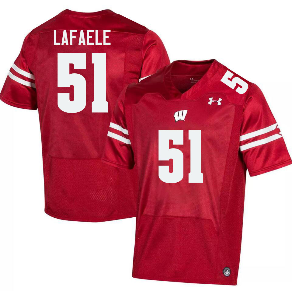 Men #51 Anelu Lafaele Wisconsin Badgers College Football Jerseys Stitched-Red